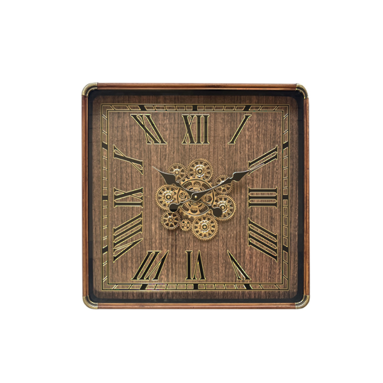 Square Gear Clock - Brown 60cm